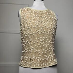 Vintage Adrianna Papell Occasions Silk Beaded Top 10 Cream Tan Sleeveless Medium
